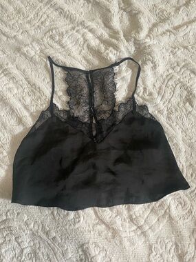 FP Black Lace-Back Satin Cami Top